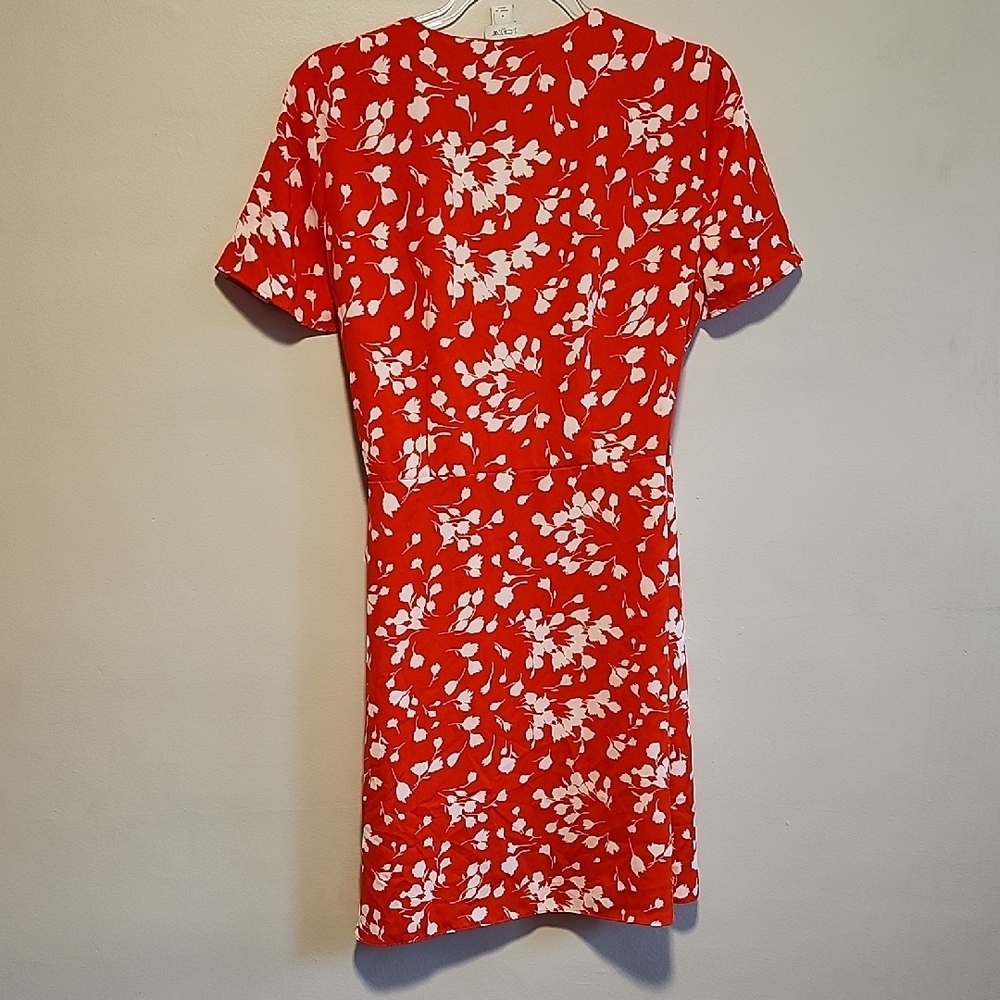 J. Crew Vibrant Red-Orange Wrap Dress with White Floral Design - Picture 8 of 10